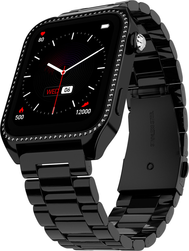 Fire-Boltt Xelor Luxury Stainless Steel, 45.2mm (1.78) AMOLED, 368*448 px Diamond Studded Smartwatch(Black Strap, Free Size)