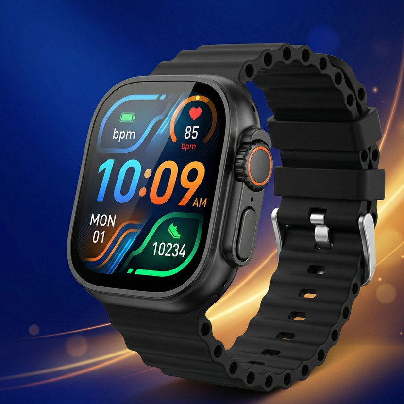 TECHIO T800 Ultra Full Touch Smartwatch, 1.99" Display, BT Calling Feature (Black) Smartwatch(BLACK Strap, FREE SIZE)
