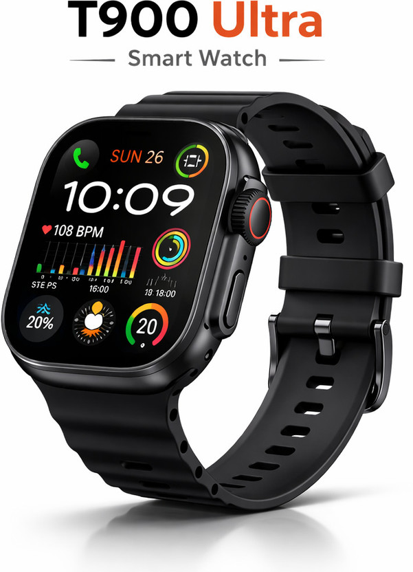 sj T900 Ultra 49mm Bluetooth Calling Smartwatch Smart Watch for Men & Women Smartwatch(BLACK Strap, Free Size)