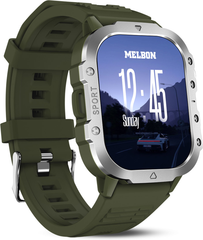 Melbon Peak Force Green AMOLED Display Rugged Smartwatch with BT Calling, Smartwatch(Green Strap, Free Size Side LED Flash, Voice Assist, 100+ Sports Modes, Custom Watch Faces)