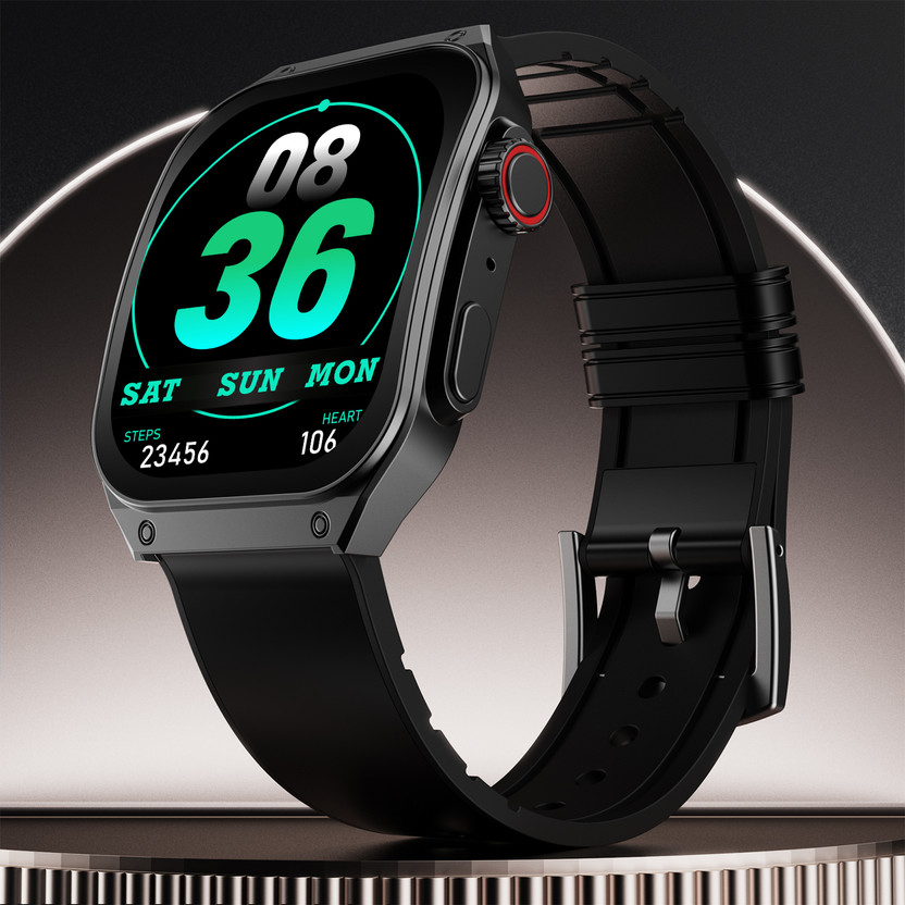 fire boltt Horizon 51.8mm (1.96") AMOLED Display, Wireless Charging, 100+ sports modes. Smartwatch(Black Leather Strap, Free Size)