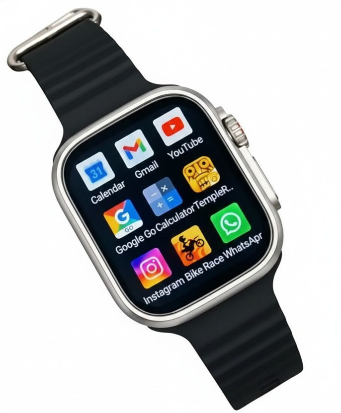 TECHIO T800 Ultra Kids Smartwatch, Bluetooth Calling, 1.99" Display, Games (Black) Smartwatch(BLACK Strap, FREE SIZE)