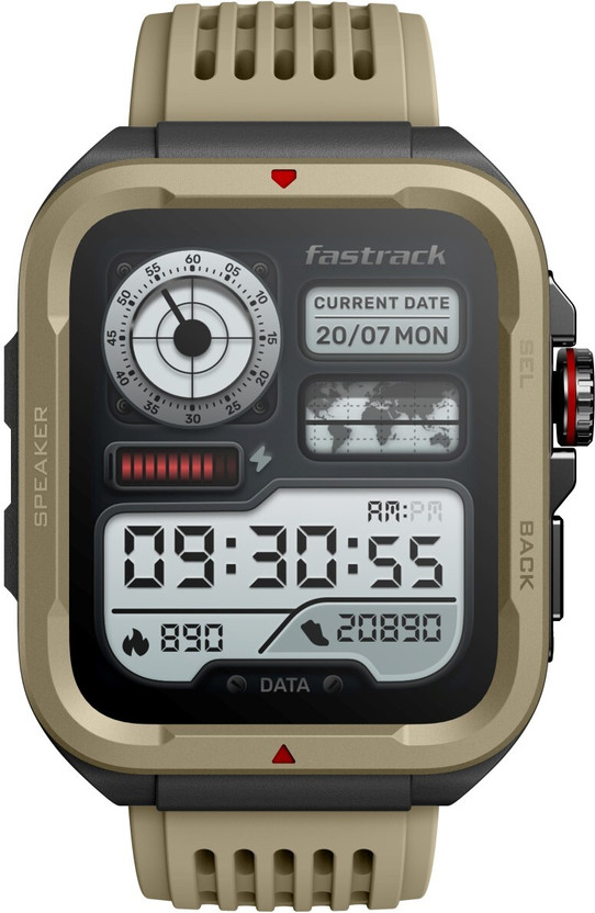 Fastrack Active 1.83" HD Display,Functional Crown,BT Calling with Advanced Chipset Rugged Smartwatch(Khaki Strap, Free Size)
