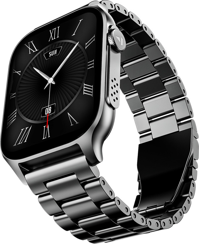 boAt Ultima Ember w/ 1.96" AMOLED Screen, AOD, Personalized Nudges,Functional Crown Smartwatch(Steel Black Strap, Free Size)