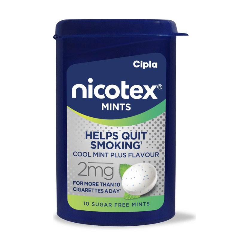Cipla Nicotex Mints | Nicotine 2mg Sugar Free Lozenges(1 x 10Pcs) | Cool Mint Plus | Smoking Cessations(Pack of 1)