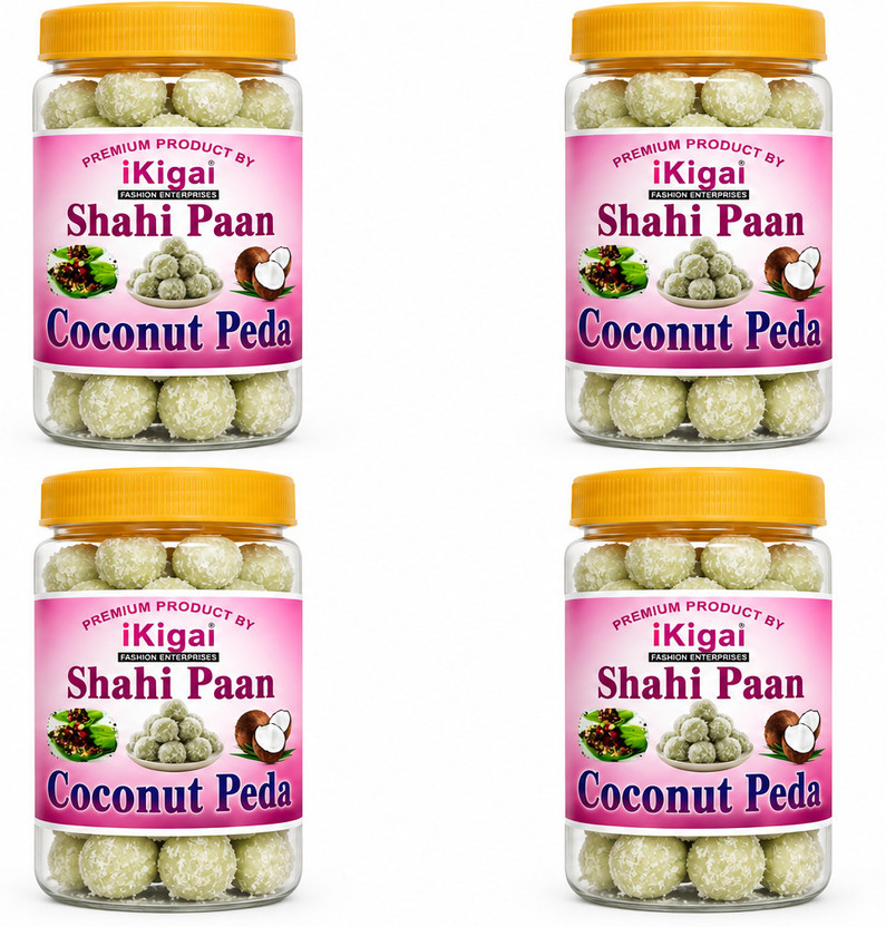 Ikigai fashion Enterprise Tasty Pure Real Milk Sahi Paan Coconut Peda, Sahi Paan Coconut Ladoo Sweet Puff(4 x 0.25 kg)