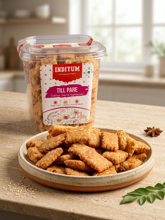Indiyum Till Pare Traditional Indian Tea Time Snacks with Sesame Seeds BQ Mathri(400 g)