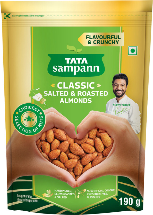 Tata Sampann Salted & Roasted Almonds, Flavourful & Crunchy, No Preservatives(190 g)