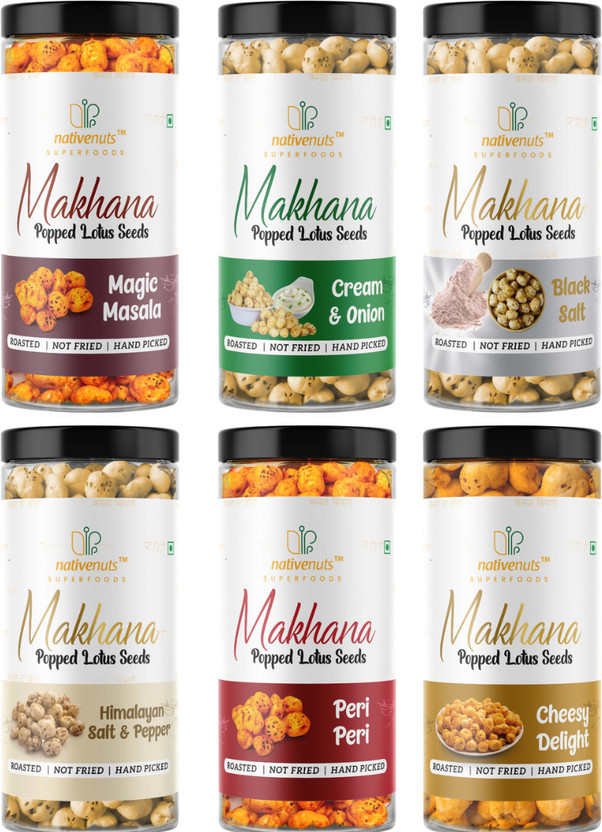 Nativenuts Roasted Makhana (Combo of 6 flavours), Handpicked super snack. NON FRIED Makhana(6 x 55 g)