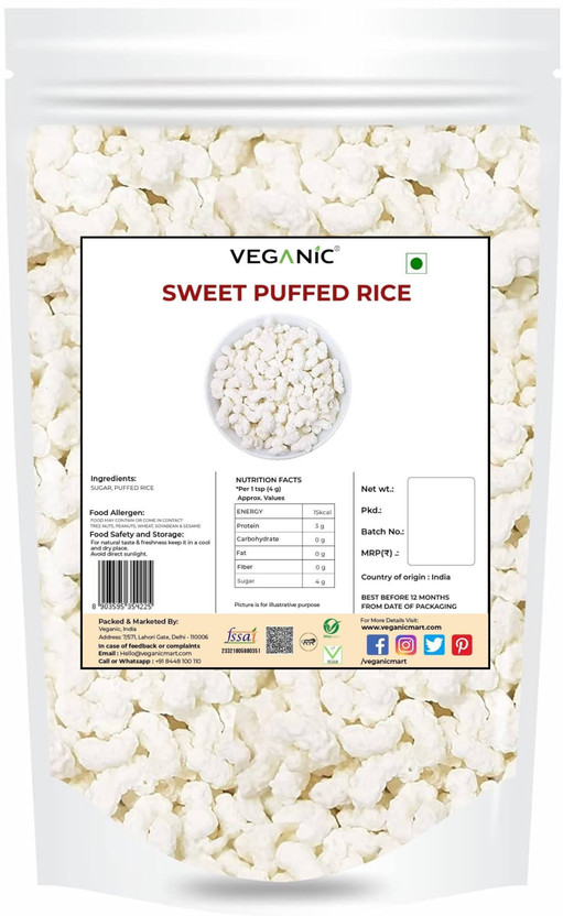Veganic Sweet Puffed Rice | Sugar Coated Khel | Meethi Kheel | Pooja Parshad(200 g)
