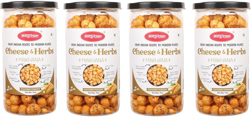 MADHURYUM Healthy Roasted Makhana Weight Loss Snack With Low Calorie & High Protein(4 x 70 g)