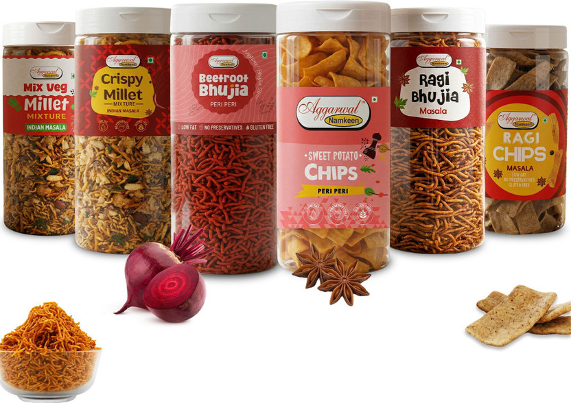 aggarwalnamkeen Corporate Gift Healthy Snack Combo Pack of 6 Millet Variety 1100g(6 x 183.33 g)