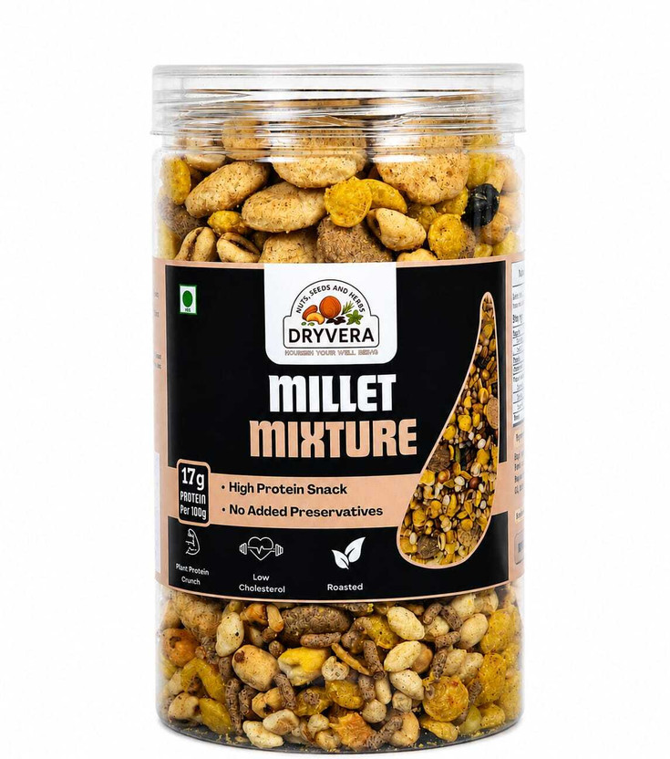 Dryvera Millet Mixture, High Protein Roasted Snack, with Ragi, Jowar, Corn, Peanut Beans (Salted/Roasted)(150 g)