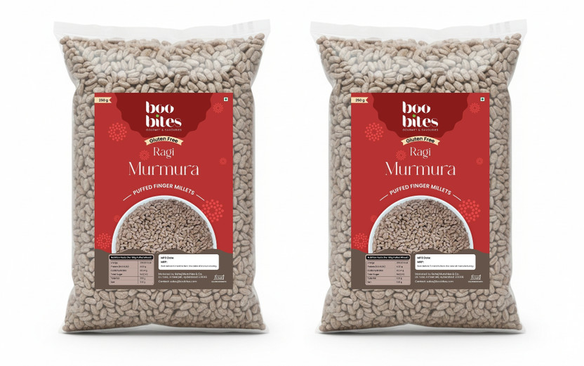 Boo Bites Gourmet & Savouries Boo Bites Ragi Murmura 250g x 2 – Gluten-Free Puffed Finger Millet Snack(2 x 250 g)