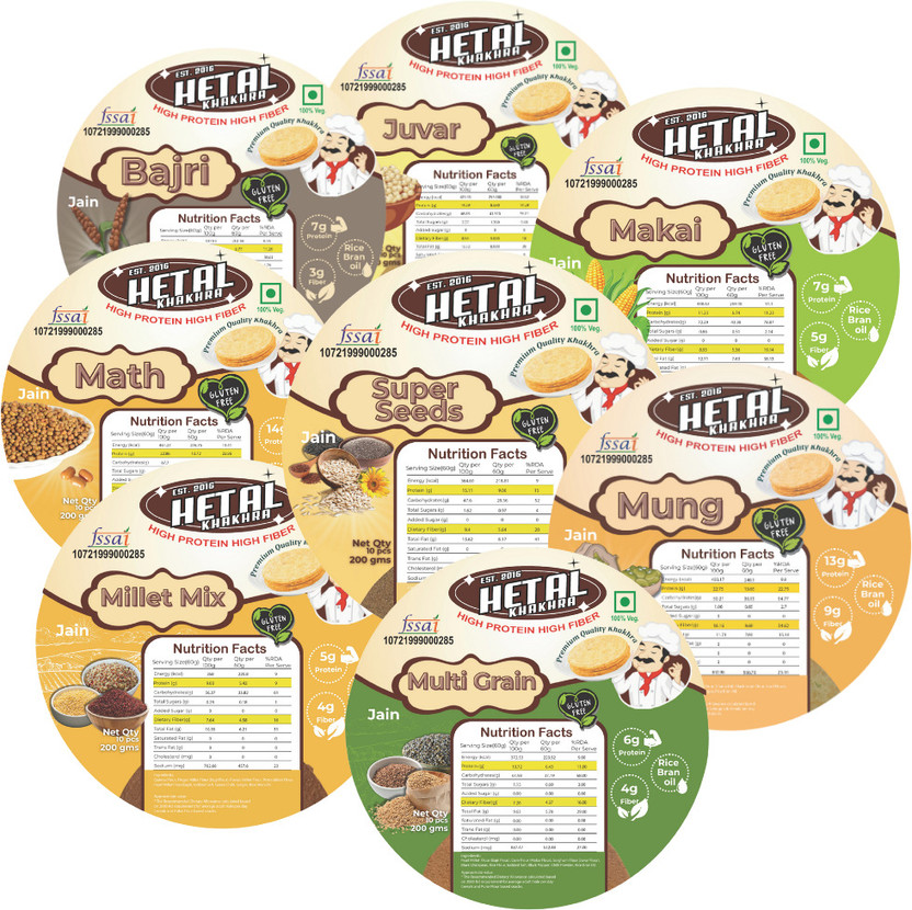 Hetal Khakhra GLUTEN FREE COMBO PACK OF 8 Khakhra(8 x 200 g)