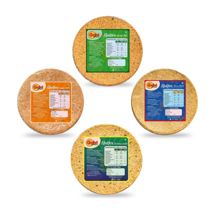 Golvi Khakhra Combo 800g 4 Flavours Till Dhaniya ,Punjabi, Pizza , Methi Khakra Khakhra(4 x 0.2 kg)