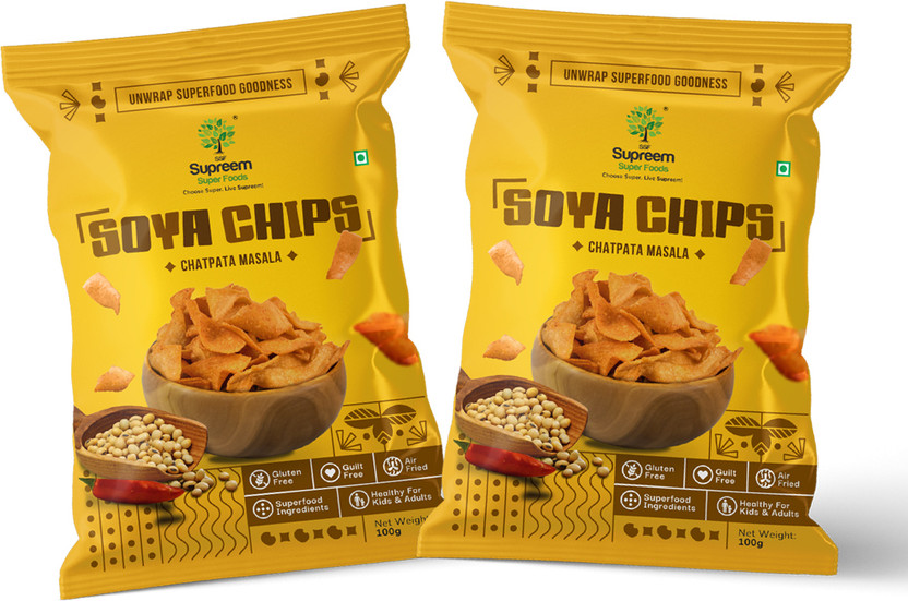 SSF Supreem Super Foods Gluten Free Soya Chips, Healthy Air Fried Snack, Soya Katori(2 x 100 g)