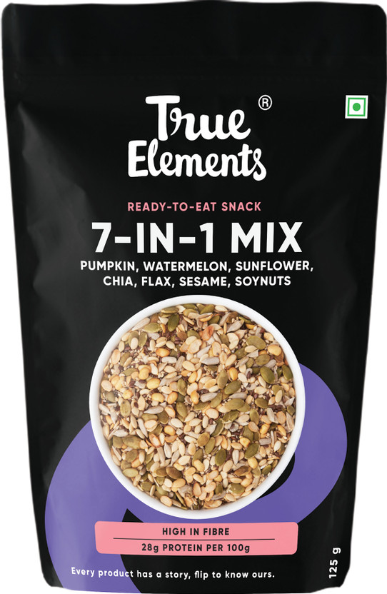 True Elements 7 in 1 Super Seeds and Nut Mix for weight loss, Healthy snacks | Edible seeds(125 g)