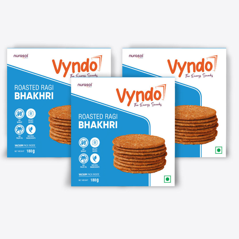Vyndo Roasted Ragi Bhakhri Pack Of 3- Healthy Millet Snacks(3 x 180 g)