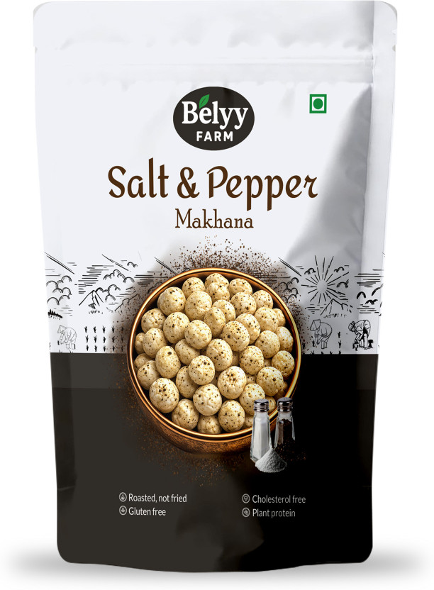 Belyy FARM Roasted Makhana & Fox Nuts | Healthy Snack | Salt & Pepper|GlutenFree|No PalmOil Roasted Makhana(55 g)