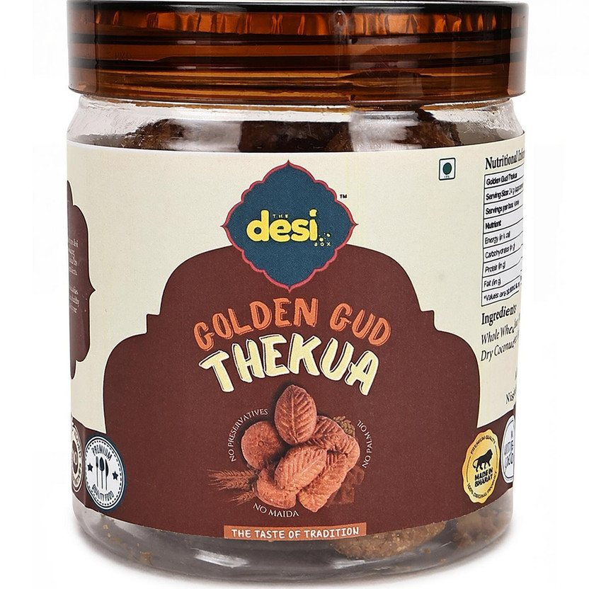 THE DESI BOX Golden Gud Thekua | Traditional Jaggery Thekua Made in Desi Ghee | Atta Sada Bahar(380 g)