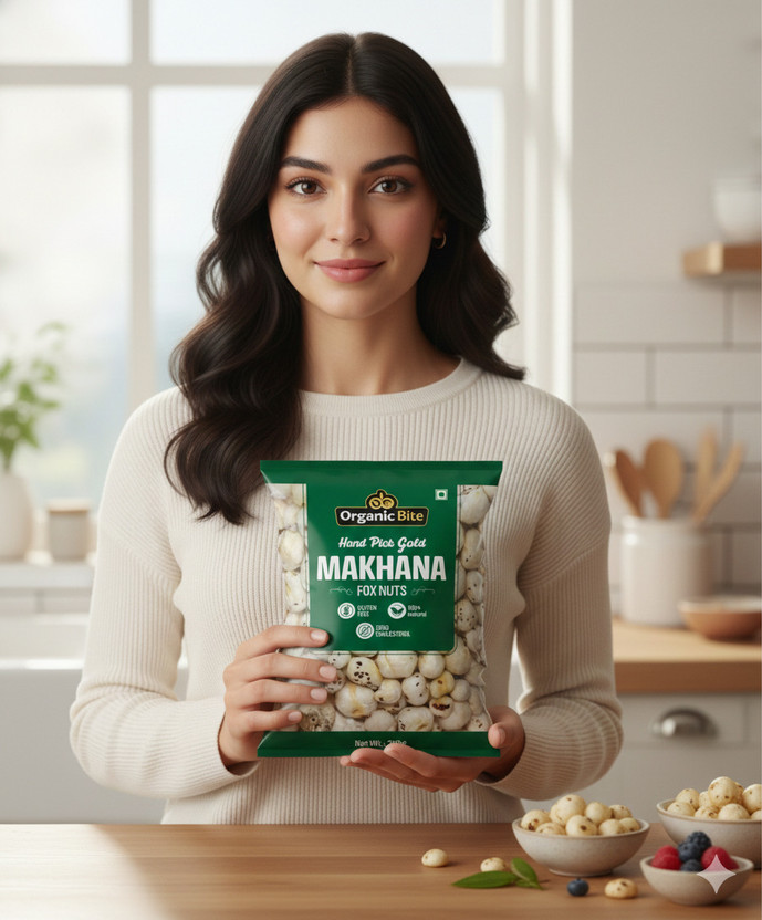 Organic Bite Hand Pick Gold Makhana (Fox Nuts) Gluten Free & Zero Cholesterol | 250g(250 g)