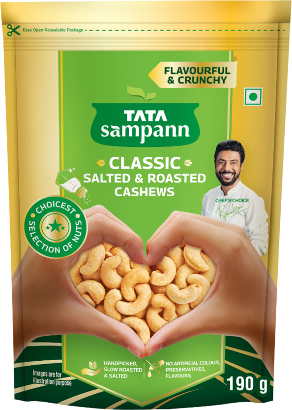 Tata Sampann Salted & Roasted Cashews, Flavourful & Crunchy, No Preservatives(190 g)