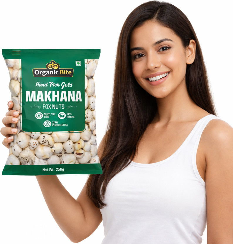 Organic Bite Hand Pick Makhana| Premium Quality | Gluten Free | Zero Cholesterol(250 g)