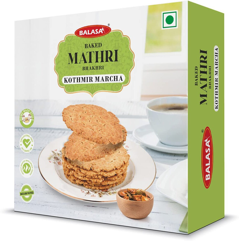 balasa Baked Kothmir Mathri Crispy & Crunchy Ready-to-Eat Tea Time Namkeen Snack Mathri(180 g)