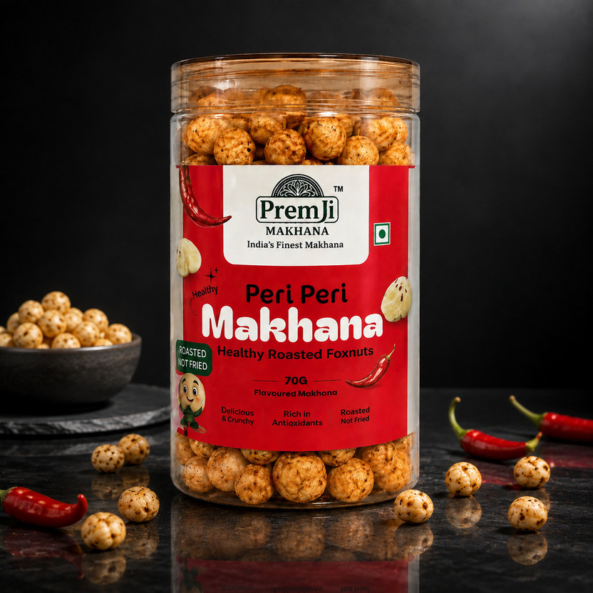PREM JI MAKHANA India's Finest Makhana-By Premji Premium Peri Peri Makhana | Roasted Foxnuts | Delicious Snack Makhana Roasted in Olive Oil(70 g)