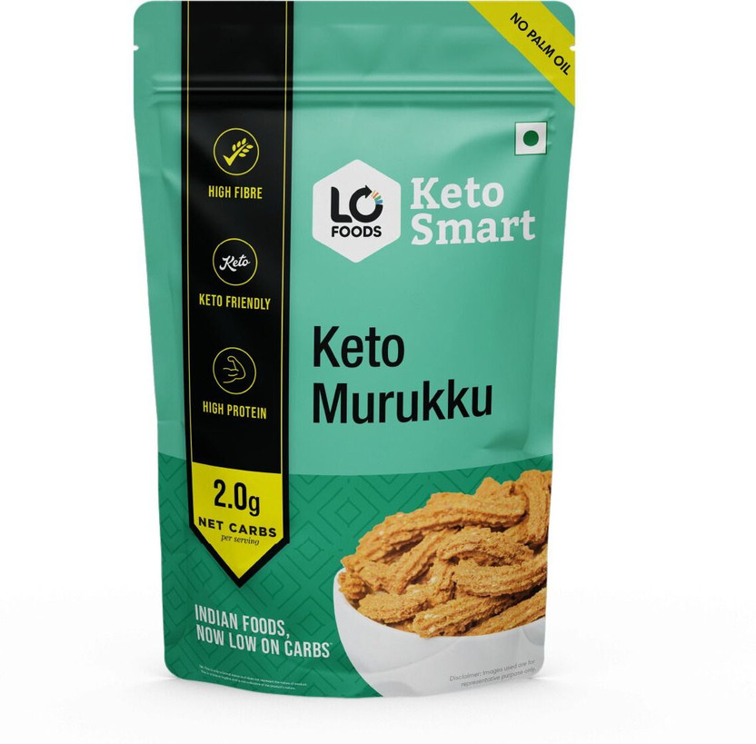 Lo! Foods Keto Murukku | Sugar Free Low Carb Namkeen| 2.9g Net Carb Keto Snacks Diet(200 g)