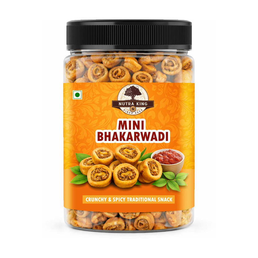 NUTRA KING Mini Bhakarwadi Sweet & Spicy Traditional Namkeen | Crunchy Tea Time Snack | Bhakarwadi(300 g)