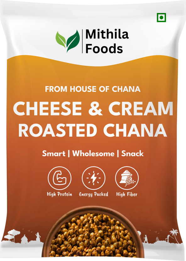 MITHILA FOODS Cheese & Cream Roasted Chana | Crunchy Vegan Snack | High Protein | Bhuna Chana Chana(250 g)
