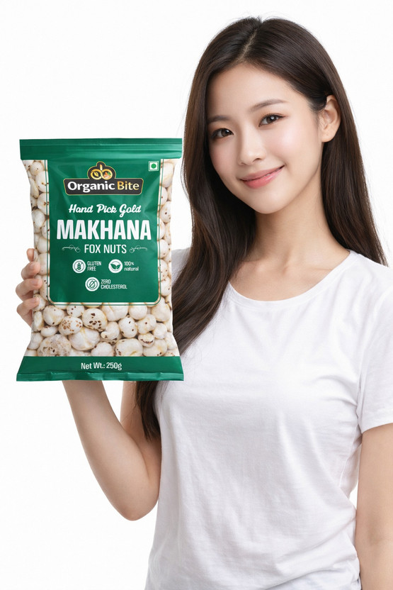 Organic Bite Hand Pick Gold Makhana Gluten Free, Zero Cholesterol | Healthy Snack | 250g(250 g)