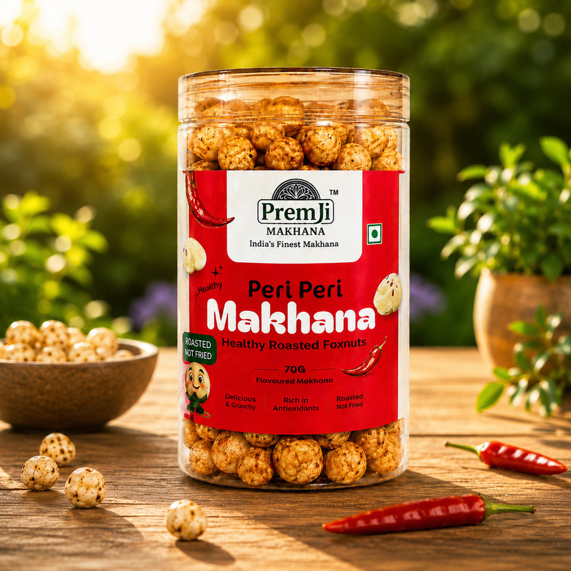 PREM JI MAKHANA India's Finest Makhana-By Premji Peri Peri Roasted Makhana | Crunchy Foxnuts | Healthy Snack Makhana Roasted in Olive Oil(70 g)