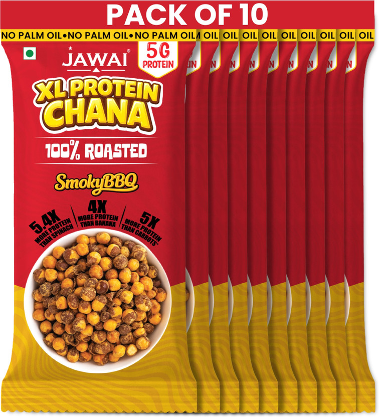 JAWAI JAWAI XL Protein Chana Smoky BBQ | 50g Protein Combo | High Fiber | Roasted Chickpeas Chana(10 x 30 g) - Flipkart Deal