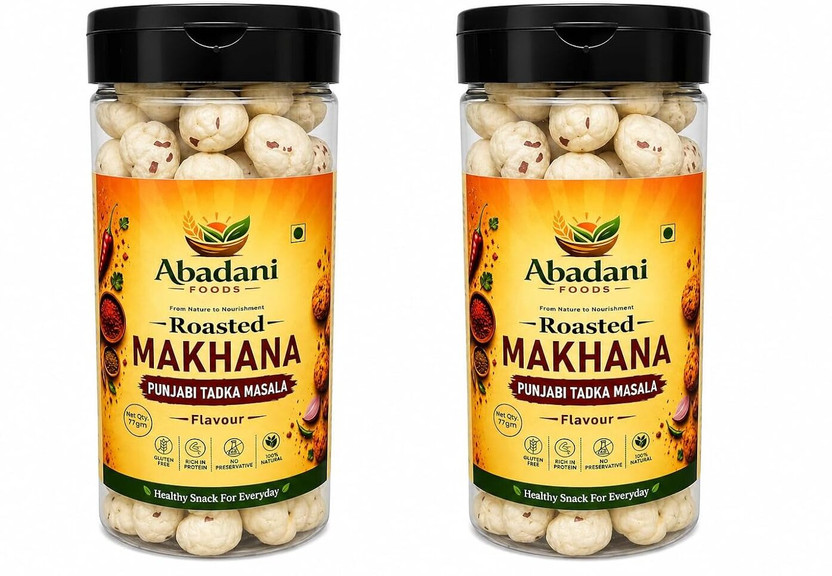 Abadani Foods Roasted Makhana | Crunchy Healthy Snack | Punjabi Tadka Masala Flavour | Makhana Roasted in Rice Bran Oil(2 x 77 g)