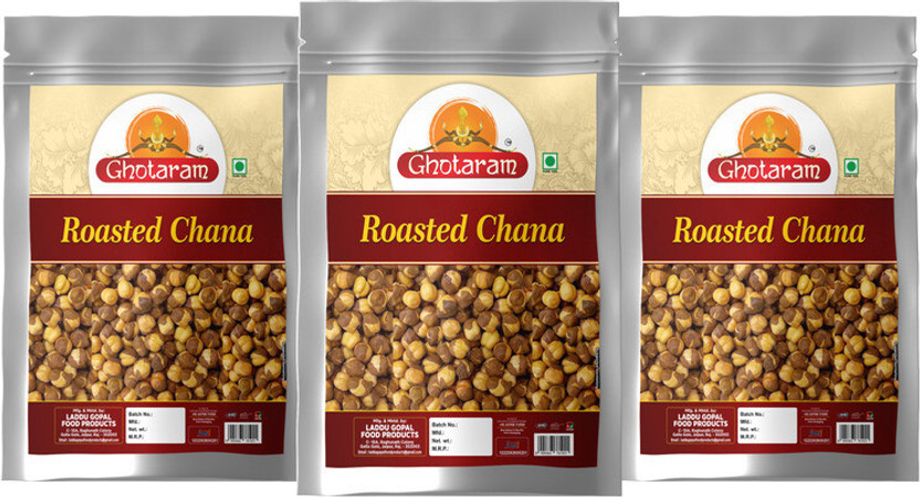 GHOTARAM Plant-Based Protein Snack Roasted Bhuna chana Bengal Gram Chickpeas-250g*3Pack(3 x 250 g)