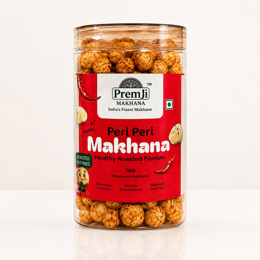 PREM JI MAKHANA India's Finest Makhana-By Premji Makhana Peri Peri Flavour | Roasted Foxnuts | Tasty & Crunchy Snack Makhana Roasted in Olive Oil(70 g)