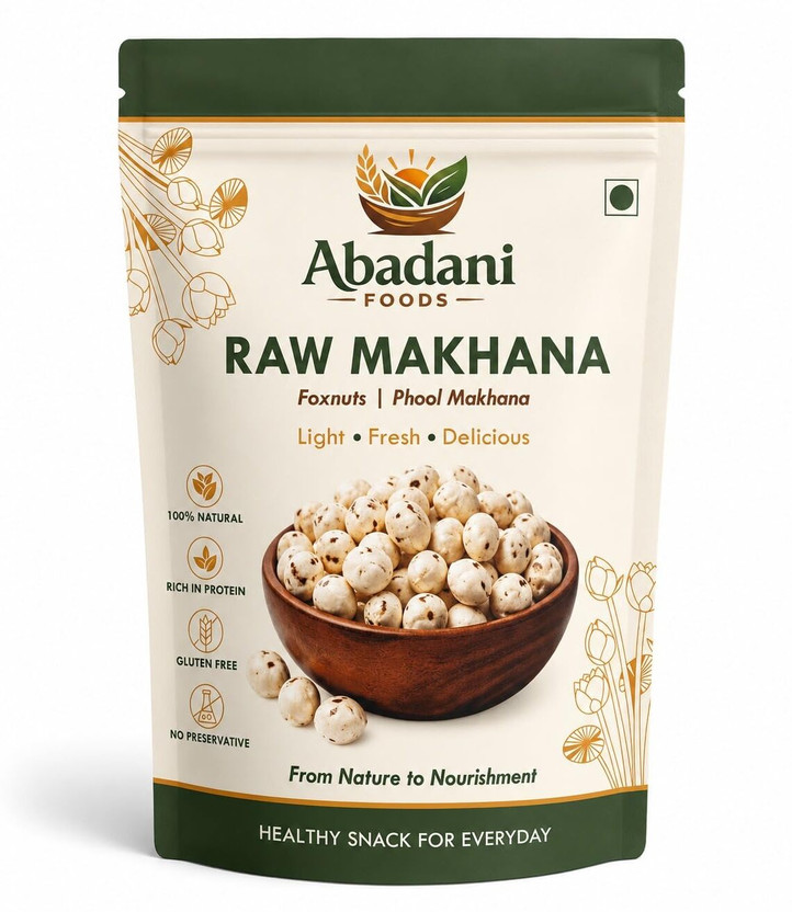Abadani Foods Raw Phool Makhana | High Protein | Gluten Free | No Preservatives| Healthy Snack Makhana(250 g)
