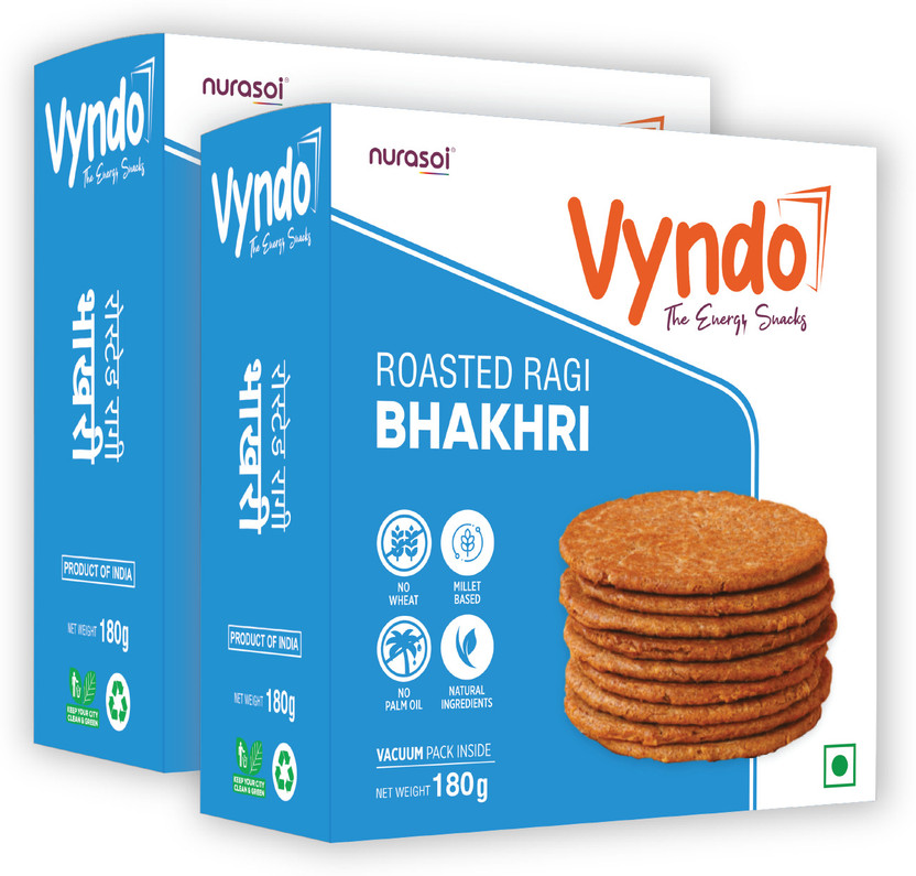 Vyndo Roasted Ragi Bhakhri | Protein-Rich, Gluten-Free, Healthy Millet Snack(2 x 180 g)