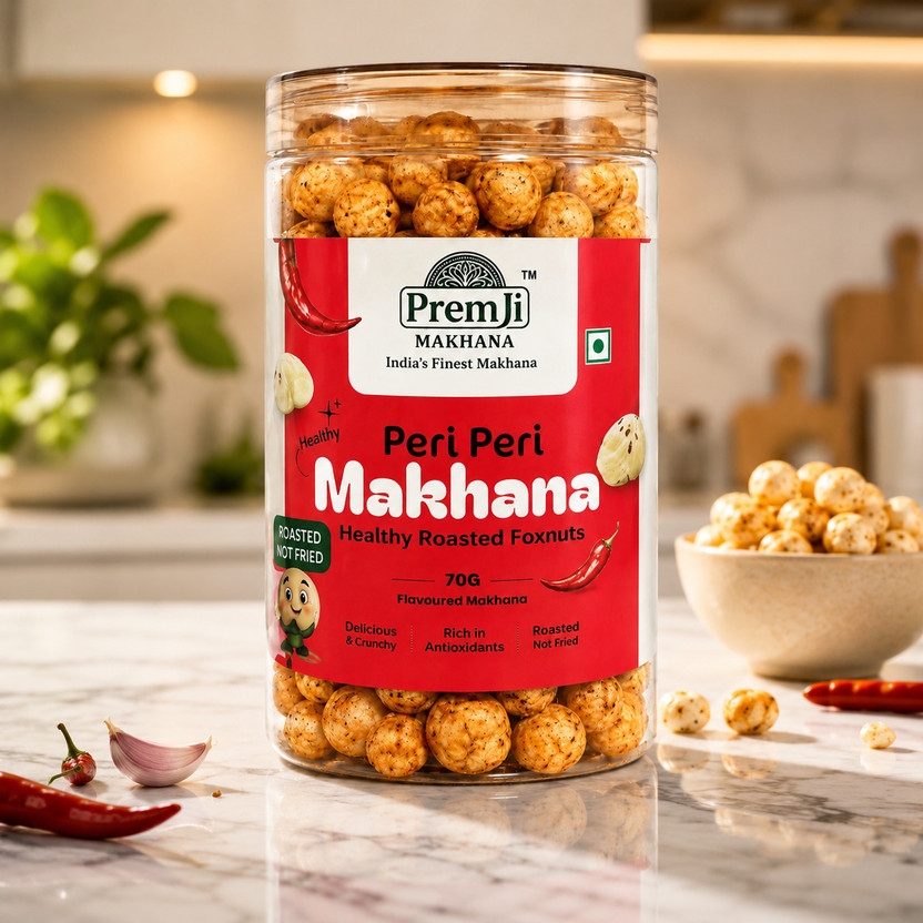 PREM JI MAKHANA India's Finest Makhana-By Premji Peri Peri Flavoured Makhana | Roasted Not Fried | Healthy Snack Makhana Roasted in Olive Oil(70 g)