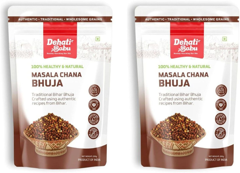 Dehati Babu - Healthy Snacking Har Din Authentic Bihar Traditional Masala Chana Bhuja, Healthy & Natural Snacks Chana Dal(2 x 200 g)