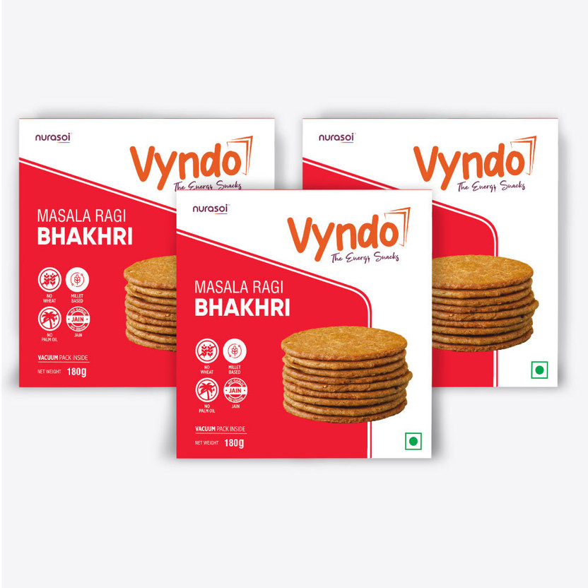 Vyndo Masala Ragi Bhakhri Pack of 3- Healthy Millet Snacks(3 x 180 g)