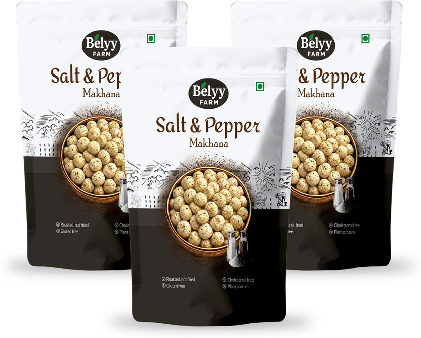 Belyy FARM Roasted Makhana & Fox Nuts | Healthy Snack | Salt & Pepper |GlutenFree|Pack of 3 Roasted Makhana(3 x 18.33 g)