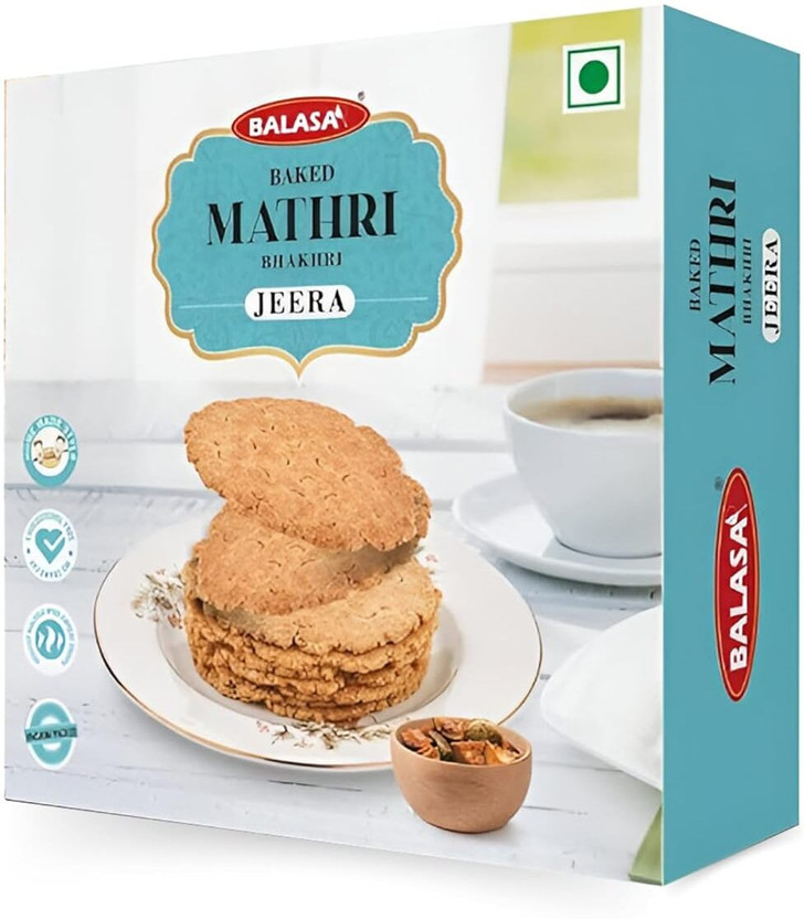 balasa Baked Jeera Mathri Crispy & Crunchy Ready-to-Eat Tea Time Namkeen Snack Mathri(180 g)