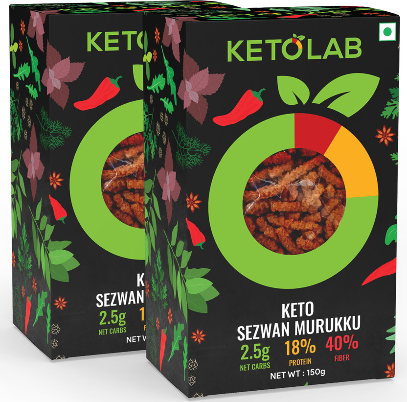 Ketolab Keto Murukku (schezwan), 2.5g Net Carbs, 18% Protein & 40% Fibre,(2 x 150 g)