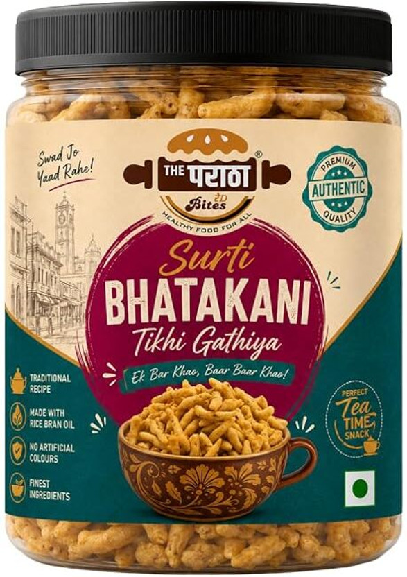 The Paratha & Ready Bites Surti Special Bhatakani | Methi (Fenugreek) Tikhi Namkeen | Tea Time Snacks Gathiya(500 g)