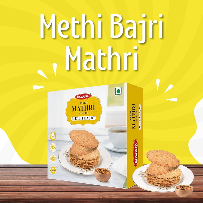 balasa Baked Methi Mathri Crispy & Crunchy Ready-to-Eat Tea Time Namkeen Snack Mathri(180 g)
