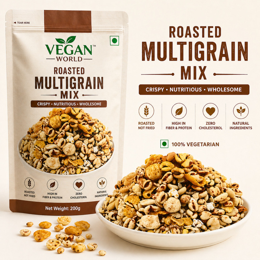 Vegan World Diet Multigrain Mix|Roasted 7 Multigrain Mix| Healthy Snacks| Diet Food Namkeen(200 g)